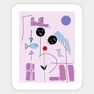 Kids and Blue Moon Stick Figure Sticker